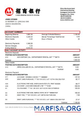 Blank China Merchants bank statement excel template